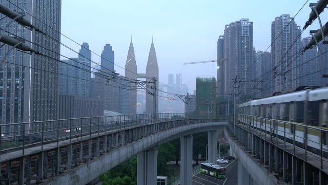 Chongqing light rail traffic close-up