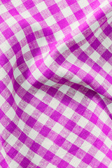 crumpled fabric Breakfast Magenta Print Scottish Square Cloth. Gingham Pattern Tartan Checked Plaids. Pastel Backgrounds For Tablecloths, Dresses, Skirts, Napkins, Textile Design. Breakfast Natural