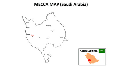 Mecca Map. Mecca Map of Saudi Arabia with white background and all states names.