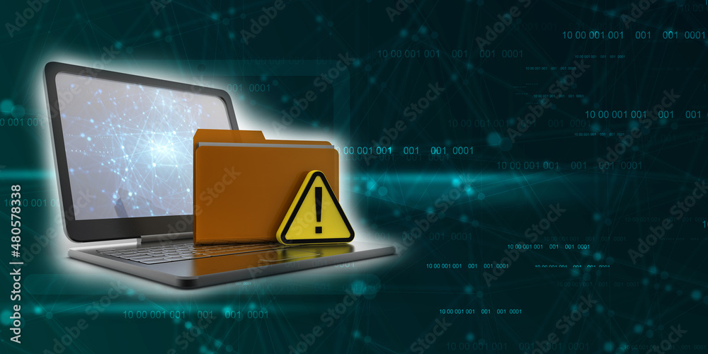 Poster 3d rendering file folder with exclamation mark