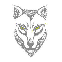 Vector wolf head sketch. Hand drawn style.