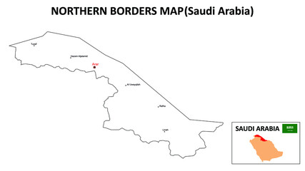 Northern Borders Map. Northern Borders Map of Saudi Arabia with white background and all states names.