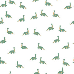 Cute brachiosaurus seamless pattern. Funny children dinosaur sketch.