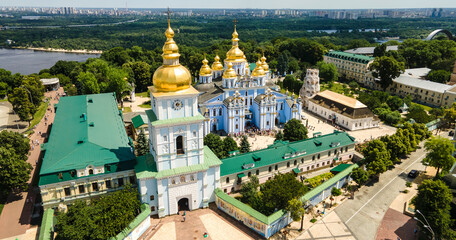 Fototapeta na wymiar Mikhailovsky Golden-Domed Monastery - an active monastery in Kiev from a height