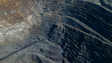 Huge iron ore quarry iron ore quarry top view Aero photo shoot.