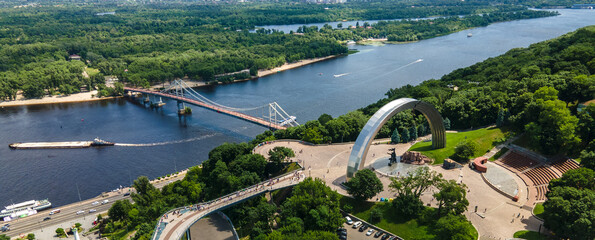 Kiev the capital of Ukraine from a bird's eye view shooting with a drone summer - obrazy, fototapety, plakaty