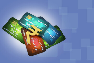 3d rendering  credit or debit card with indian rupee
