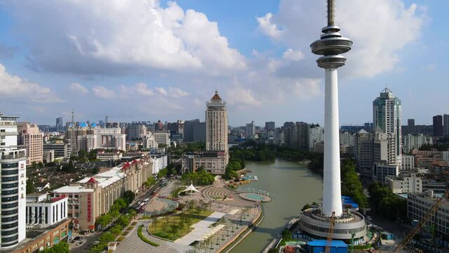 Aerial photography of the scenery along the Hao River in the old town of Nantong