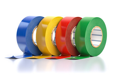 Insulation adhesive tape of different colors isolated on white.