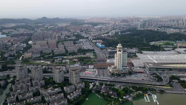 Aerial photography of the scenery along the Hao River in the old town of Nantong