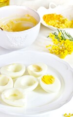 the process of cooking stuffed eggs 