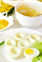 the process of cooking stuffed eggs 