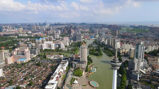Aerial photography of the scenery along the Hao River in the old town of Nantong