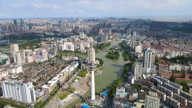 Aerial photography of the scenery along the Hao River in the old town of Nantong