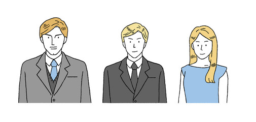 シンプルなタッチ　外国人のビジネスマンとビジネスウーマンのイラストレーション