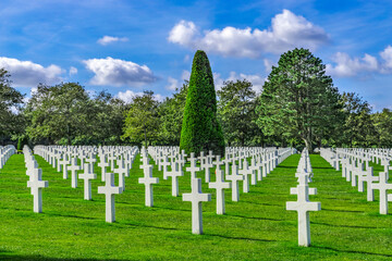 Fototapeta na wymiar White Crosses American Military World War 2 Cemetary Normandy France