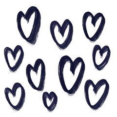 Valentine's day watercolor card. Watercolor hearts. Dark blue color. Illustration on white background
