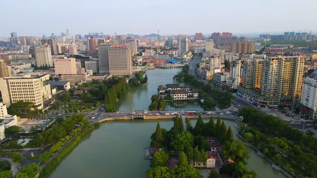 Aerial photography of the scenery along the Hao River in the old town of Nantong