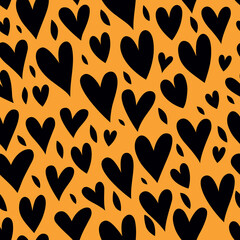 Seamless pattern with hearts in orange, black and gray colors.