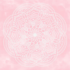 Abstract vector watercolor paint textured paper gradient background, round mandala ornament. Pastel pink watercolour texture. Feminine artistic template scene for 8 march, Mothers day, Valentines day.