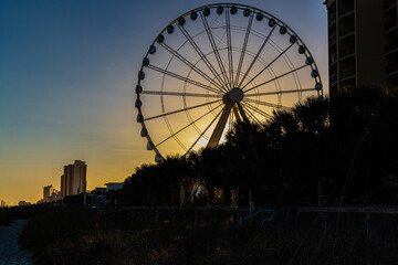 Sunset on Myrtle Beach Boardwalk, Myrtle Beach, South Carolina, USA