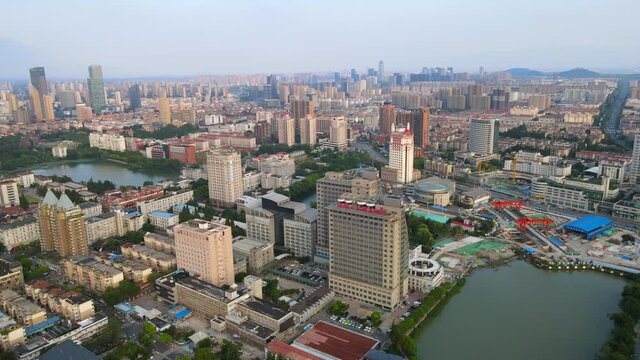 Aerial photography of the scenery along the Hao River in the old town of Nantong