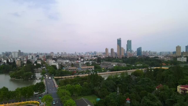 Aerial photography of the scenery along the Hao River in the old town of Nantong