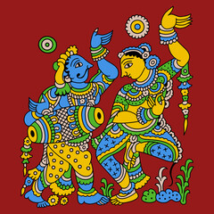 Obraz na płótnie Canvas Tribal Dancing Pen Kalamkari Art Design 