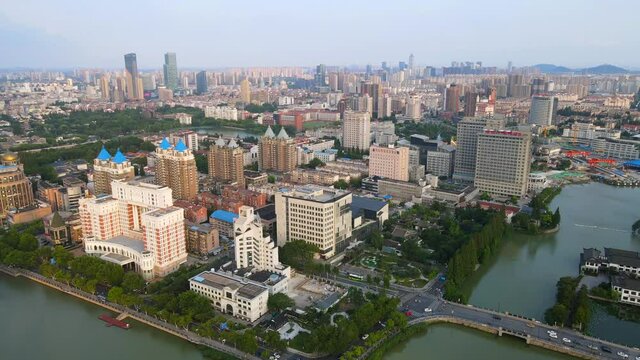 Aerial photography of the scenery along the Hao River in the old town of Nantong