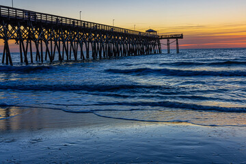 Sunrise on Second Avenue Beach and Pier, Myrtle Beach, South Carolina, USA