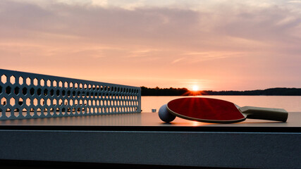 Bemus Point, Lake Chautauqua Ping Pong Table at sunset 