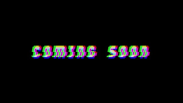 Coming soon 4k text animation banner glitch effect. You can use to promote new brand, new business on your social network.