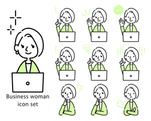 パソコンと人物のアイコンセット　リモートワーク　イラスト素材ベクター