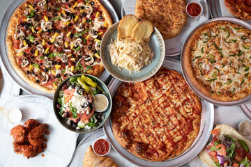 Italian pizza, Pizza Party, Salad Cheese Bread Dinner Party