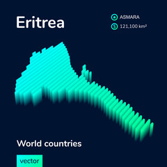 Vector Eritrea 3D map in turquoise colors on a dark blue background. Stylized map icon of Eritrea.