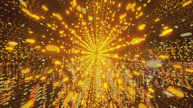 Infinite golden psychedelic light tunnel visual loop. Hyperspace or narcotic trip effect.