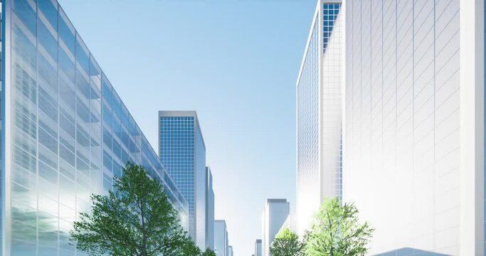 3d rendering loop video of high building or skyscraper in city downtown. That is real estate, property, house or residential. Look modern for background, concept of corporate and center of business.
