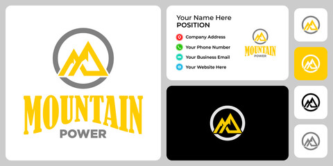 Letter M P mountain mining logo design with business card template.