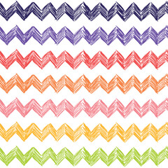 Seamless background with zigzag, rhombuses and stripes. The background in bright colors is drawn in a children's style.