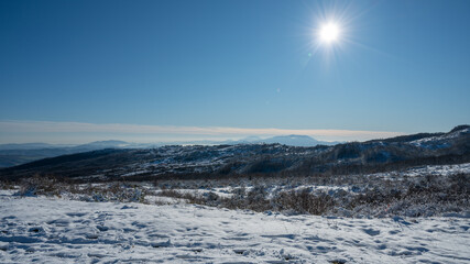 snowy panoramas in the Sasso Simone and Simoncello park in the province of Pesaro and Urbino in the Marche region