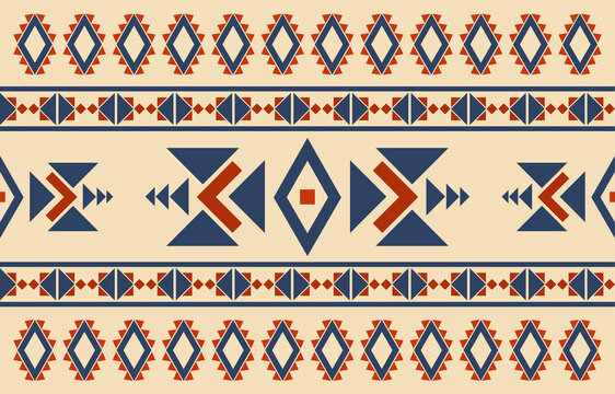 Fabric seamless pattern geometric tribal ethnic traditional background,native American Design Elements, Design for carpet,wallpaper,clothing,wrapping,rug,interior,Vector illustration embroidery.