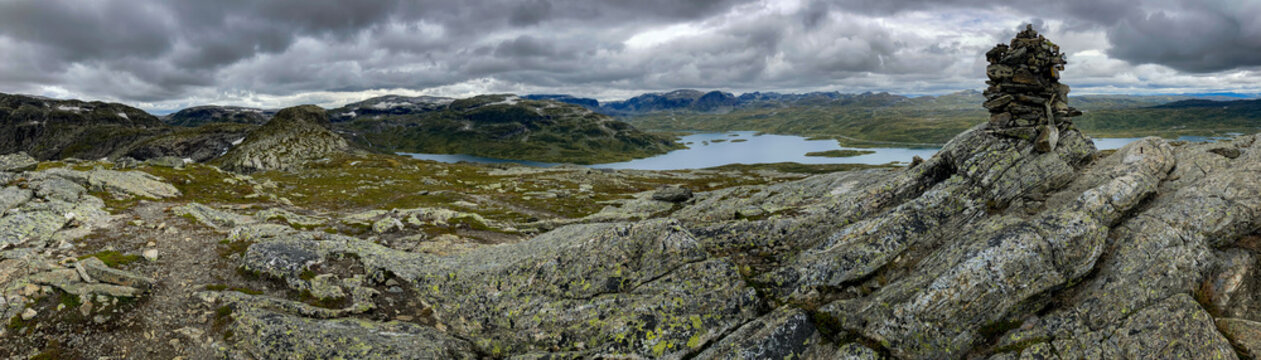 St&aring;vatn lake and Haukelifjell mountains from the summit of Kista, Northeast Norway