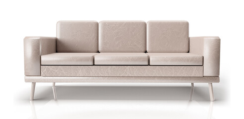 Premium Furniture, Isolated Three Dimensional View of White Leather Sofa on White Background.
