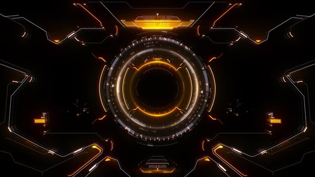 Sci-Fi Virtual Reality technology view display. The facial interface scans or analyzes data with a circular target. Futuristic display with control panel for game users. Animation concept