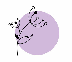 elegant twig and flower black outline. Element for design. Botanical floral element for creating invitations or greetings for spring holidays or wedding. Vector illustration