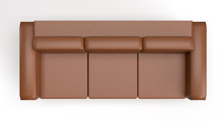 Premium Furniture, Isolated Top View of Brown Leather Sofa on White Background.