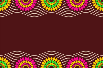 Seamless horizontal border pattern with circles, round shapes, wavy lines. African fashion vector pattern. Bright colors. Textile, fashion pattern. Space for text. Vector color background.