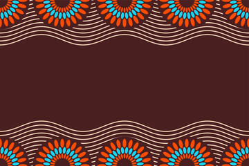 Fototapeta na wymiar Seamless horizontal border pattern with circles, round shapes, wavy lines. African fashion vector pattern. Space for text. Vector color background for Fabric Print, Scarf, Shawl, Carpet, Kerchief.