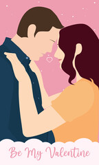 Romantic Couples Man And Woman Kissing in Valentine Card Cartoon Illustration Vector in EPS File