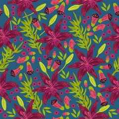 Fototapeta na wymiar Lilium flower, floral vector seamless pattern background.